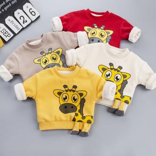Baby boy clothes new autumn and winter plus velvet padded cute giraffe print sweater boys pure cotton warm pullover sweater