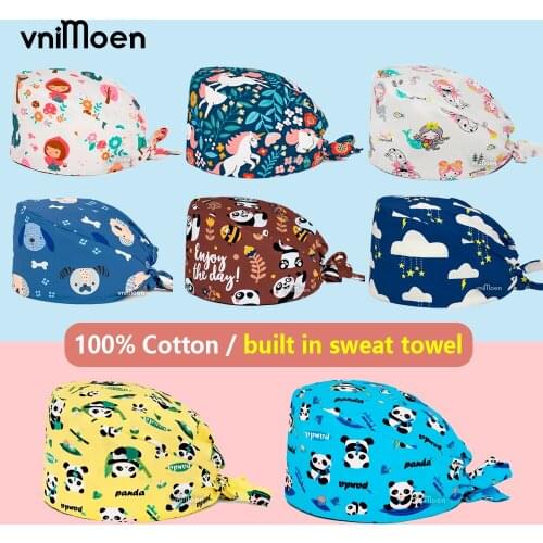 Wholesale prices Breathable cotton printing Adjustable Scrubs Cap laboratory cap laboratory Scrub Cap hospitium nutrix Doctorum