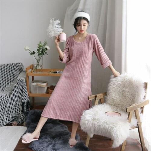 Autumn Winter Nightgown Women New Nightdress Long Sleeve Leisure Loose Sleepwear Solid Nightgown Round Neck Sexy Nightwear
