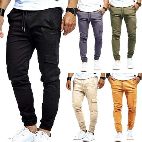 Autumn Streetwear Long Pants Mens Tether Pants Casual Sport Beam Pants Pockets Smooth Woven Casual Pants