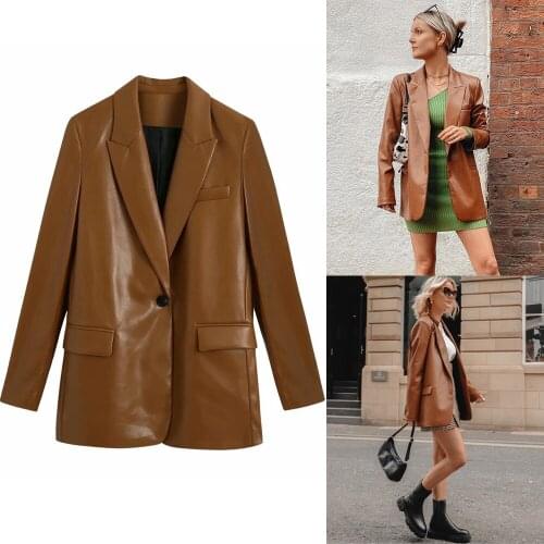 Fashion Women Suits Custom Made Notched Lapel Leather Blazer One Button Streetwear Cool Daily Casual Party Jacket 2 Pieces