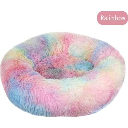 Autumn/Winter EPE Pet Plush Nest Cat Pad Kitten Mat Thick 4cm Plush Round Nest Cat/Dog Bed 40-100cm Length Warm Gradient Rainbow