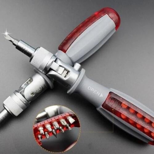 Angle & Head Adjustable Screwdriver with 10 Replaceable Head & Storage Sink Compatible with 6.35mm Screw Head Screwdriver Set