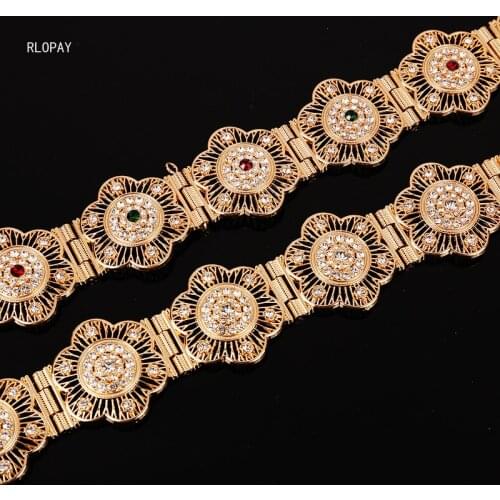 RLOPAY New Bridal Dress Belt with Gold Hollow Out Flower Belt for Girls Adjustable Chain Belts Luxury Bridal Accessories