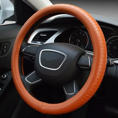 Luxury Black Genuine Leather Car Steering Wheel Cover Four Seasons Anti-skid Auto Steering Cover Car Styling 38cm Universal