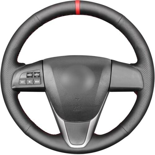 Hand-stitched Black Genuine Leather Car Steering Wheel Cover for Mazda 3 Axela 2010-2013 Mazda 5 Mazda 6 CX-7 CX-9 2010-2013