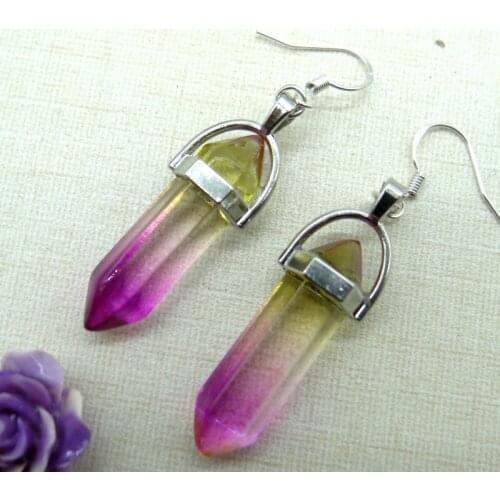 Natural stone Quartz crystal Turquoises tiger eye Opal Hexagonal Earring for diy Jewelry making Earring Accessories A2