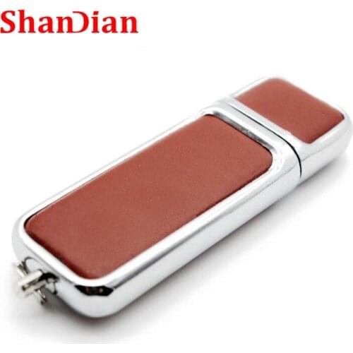 SHANDIAN wholesale leather high quality leather usb flash drive fur metal box pendriver 4gb/16gb/32gb usb 2.0 commercial memory