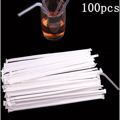 100pcs Plastic Bendable Drinking Straw Disposable Beverage Straw Transparent Straws Wedding Birthday Party Bar Drink Accessories