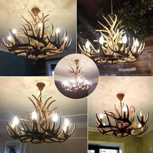 Nordic LED Chandelier Indoor Lighting Lustre Hang Lamp Industrial Lamp Deer Horn Antler Bedroom Living Room Kitchen Fixtures