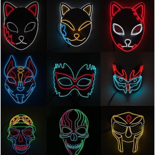 Luminous EL Wire Mask Cosplay Cartoon Video Game Characters Anime Fox Horror Skull Anonymous LED Mask For Halloween Party Decor