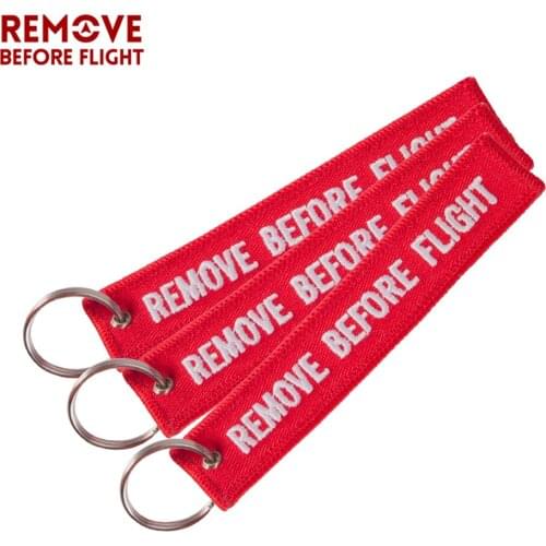 REMOVE BEFORE FLIGHT Keychains for Motorcycle and Car Key Chains Red Embroidery Key Ring Jewelry Zip Puller Key Tag 3 PCS/LOT