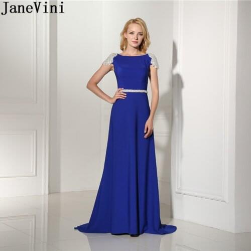 JaneVini Gorgeous Heavy Beaded Prom Bridesmaid Dresses Long Royal Blue Crystal Backless Wedding Guest Party Dress Formal Gowns