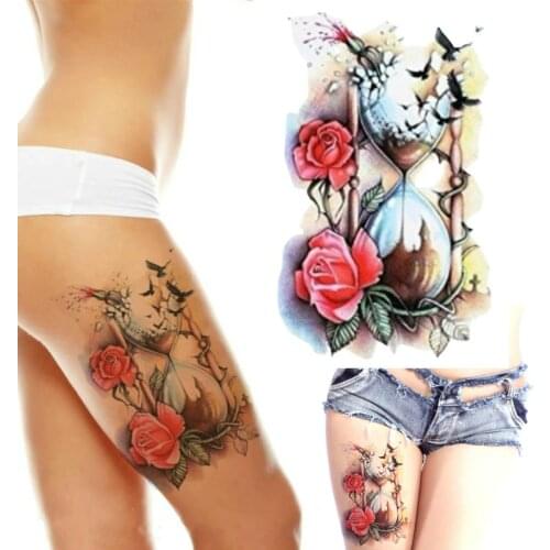 HOURGLASS TEMPORARY TATTOO - ROSES, CROWS, WOMENS, GIRLS, KIDS, FAKE, WATERPROOF