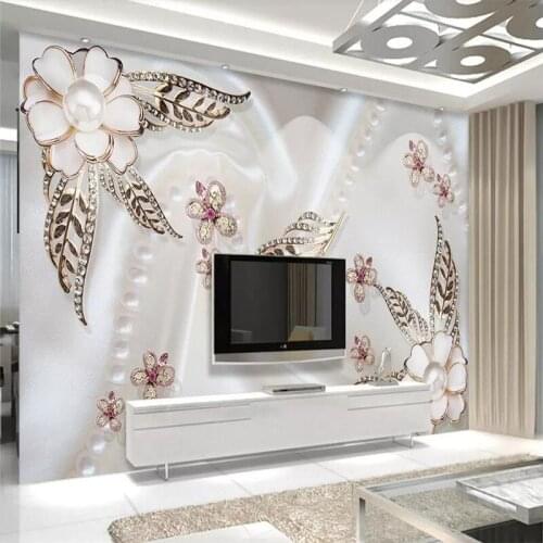 Pearl flower gold leaf flower romantic TV background wall professional making mural custom photo wallpaper