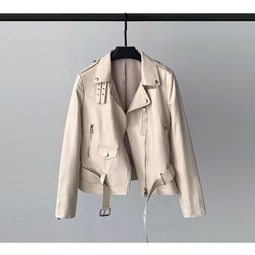 White Genuine Leather Jacket Women Spring 2021 Biker Jackets for Women Real Sheepskin Coat Female Chaqueta Cuero Mujer Pph4061