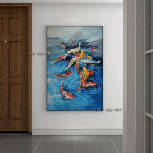 Handmade Oil Painting Modern Many Kinds Goldfish Abstract Wall Art On Canvas For Office Living Room Decorations