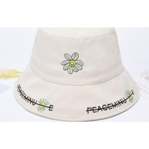 1 PCS 2021 Summer KPOP G-Dragon Fashionable Folding Embroidery Daisy Sunflower Pattern Cap INS Breathable Bucket Hat