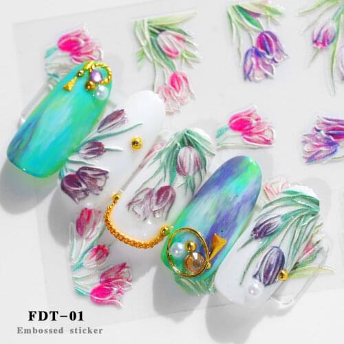 1pcs 5D Flower series Nail Art Transfer Holographic Designs Nail Stickers Decal Decoration Manicure