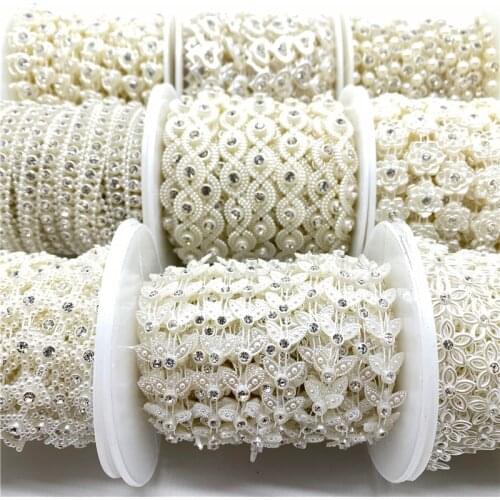 Rhinestone Chain Pearl Crystal Jewelry Chain Sew On Trims Wedding Dress Costume Applique Jewelry Making DIY Accessories