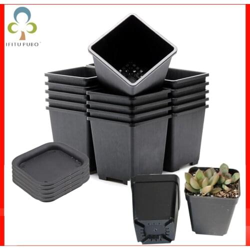10pcs/lot Square Flower Pots 7*7*8cm Black Color Planters Pot Trays Plastic Pots Creative Small Pots for Succulent plants ZXH