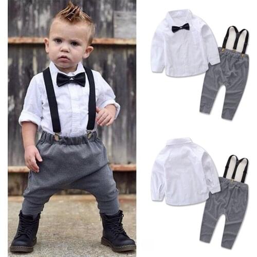 Emmababy Cotton 2pcs Toddler Baby Boys Kids Shirt Tops Long Pants Clothes Outfits Gentleman Set Infant Kid Boy Clothing Set Cool