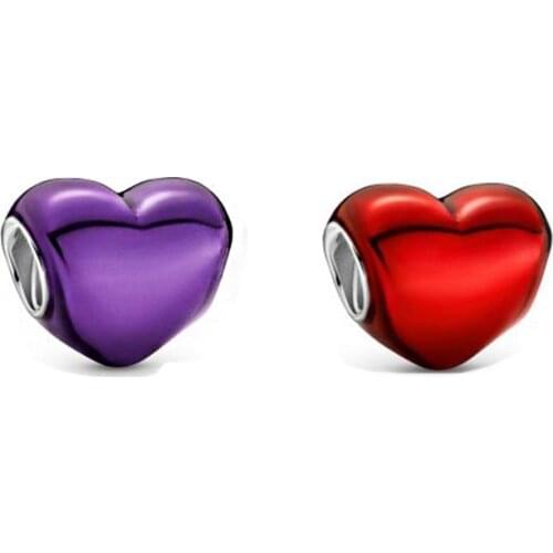 2021 Valentines Day New 925 Sterling Silver Beads Fit Original Pandora Bracelet Purple Red Heart Charm DIY Women Jewelry Gift