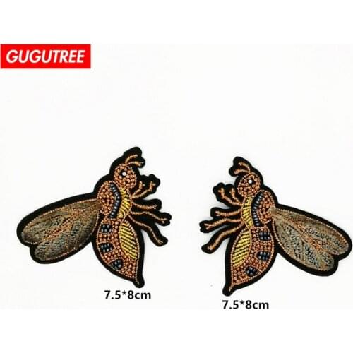 GUGUTREE 3D beaded bee patches,sew on diamonds Insects Sequined Applique Patch for Coat,T-Shirt,hat,bags,Sweater,backpack