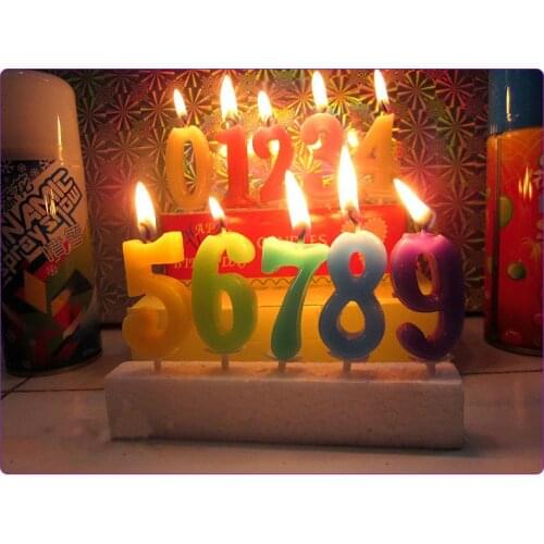 50pcs/lot Candy Jelly Colored 0-9 Number Birthday Cake Candles Sticks, Multi-colored Home Party Supplies Decoration