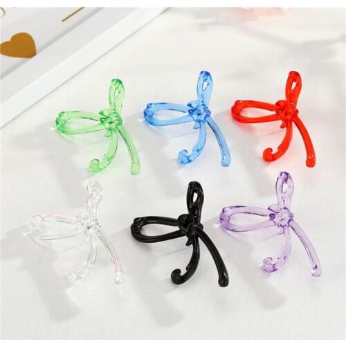 Acrylic Shine Transparent Colorful Bow Stud Earrings Unique Design Smooth Irregular Twisted Pierced Earrings For Women Jewelry