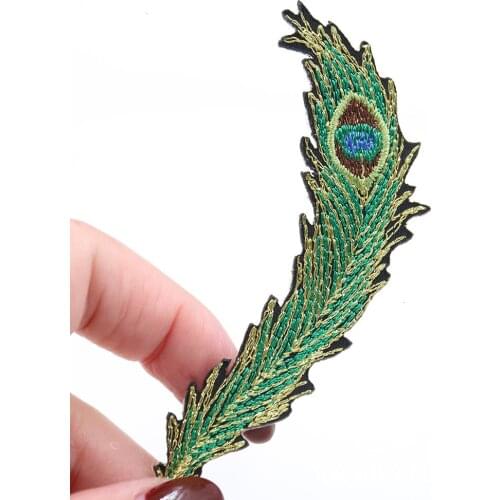 2019 New Blue Embroidery Peacock Fabric Appliqued for Clothes Coat Patches Colorful Peacock Feather Shape Dress Hat Decor