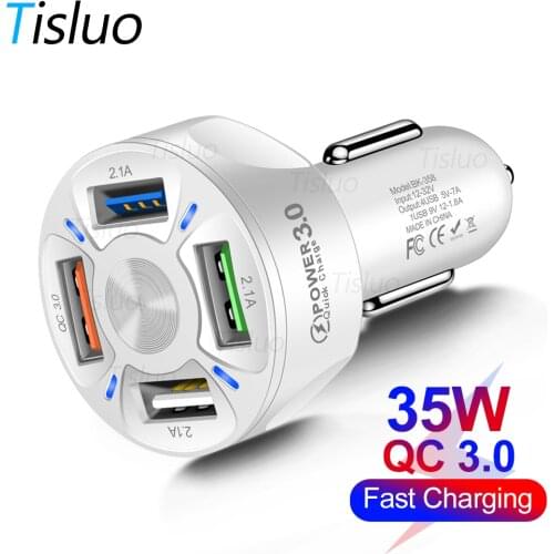 Tisluo 7A Car Charger Quick Charge 3.0 Fast Car Cigarette Lighter For iphone 11 8 Samsung Huawei Xiaomi 4 Ports Car USB Charger