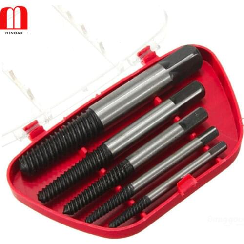 BINOAX 5Pcs/set Steel Broken Speed Out Damaged Screw Extractor Drill Bit Guide Set Broken Bolt Remover Easy Out Set
