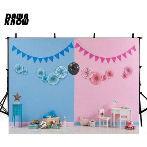DAWNKNOW Blue Pink Wall Flag Photography Background For Twins Birthday Party Photo Shoot Backdrops For Children Photocall G1145