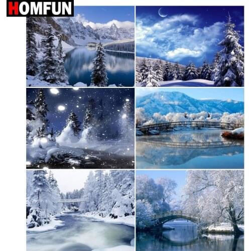 HOMFUN Square Round Drill 5D Diamond Painting Environmental Crafts Full Diamond Embroidery "Winter snow forest" Home decor