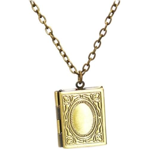 Brass Bible Openable Photo Lockets Phase Box Pendant Necklace Memorial Free Chain DS-082301