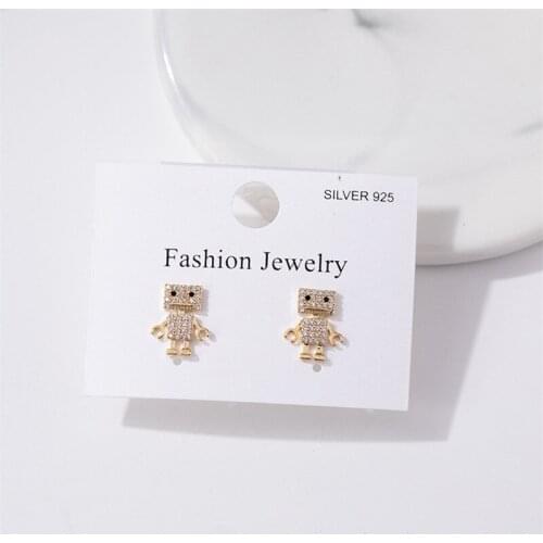 LOVOACC Delicate Shinning Rhinestone Robot Statement Earrings for Women Gold Color Metal Cartoon Drop Dangle Earrings Brincos