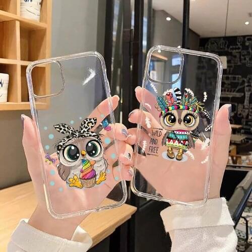 Cute Owl Cartoon Girl Gifts Phone Case For iphone 5 5s se 2 6 6s 7 8 12 mini plus X XS XR 11 PRO MAX transparent soft hoesjes