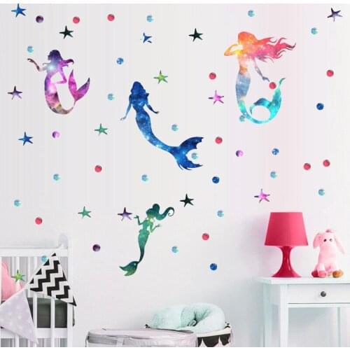 Cartoon Unicorn Mermaid Wall Stickers For Kids Children Bedroom Living Room Decoration Wall Decal Art Poster Mural Home Decor