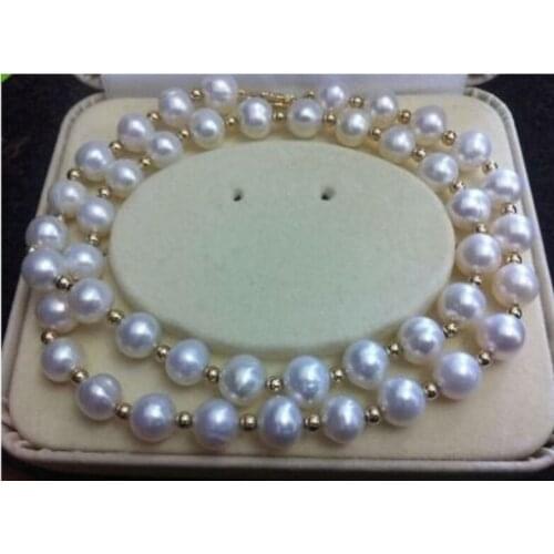 REAL NOBLEST AAA+ 9-10MM AKOYA WHITE NATURAL PEARL NECKLACE 18" 14K GOLD CLASP