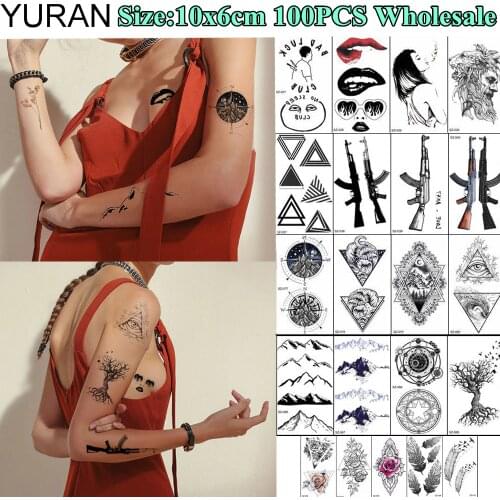 YURAN 100 Pieces Wholesale 10x6CM Fake Tattoo Temporary Triangle Flower Body Art Tatoos For Men Women Henna Gun Tattoo Stickers