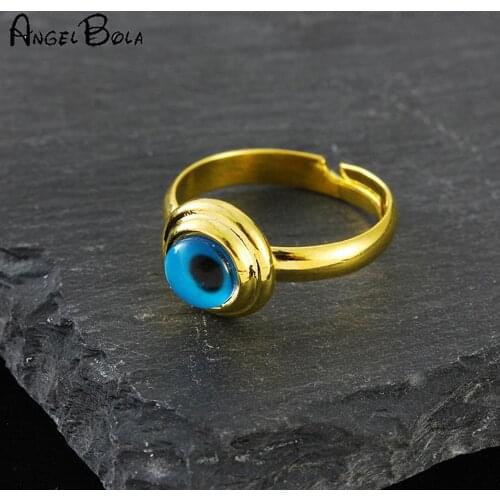 Wholesale Gothic Lucky Allah Eye Blue Evil Eye Gold Rings for Women Wendding Muslim Adjustable Size Jewelry Ring