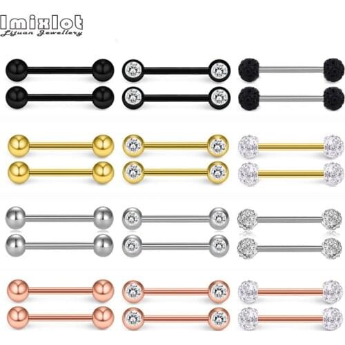 8pcs/set Surgical Steel Tongue Rings Barbell Piercing Double Ball Ear Bone Stud Crystal Lip Tongue Piercing Body Jewelry 14G