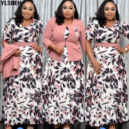 2XL-5XL Print African Dresses for Women Vetement Femme 2021 Dashiki Long Maxi Dress African Clothes Africa Fashion 2 Piece Set
