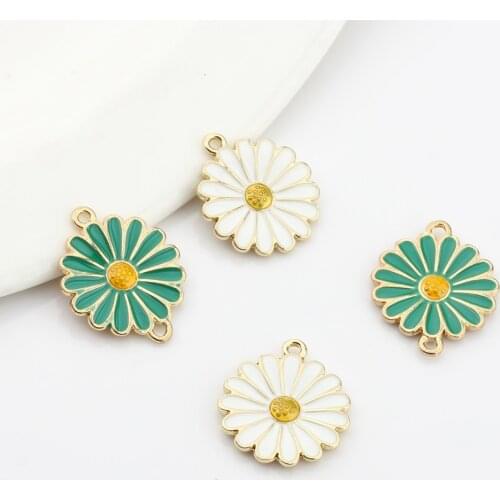 Zinc Alloy Charms Pendant White & Blue Enamel Charms Flowers Connector Charms For DIY Jewelry Making Finding Accessories