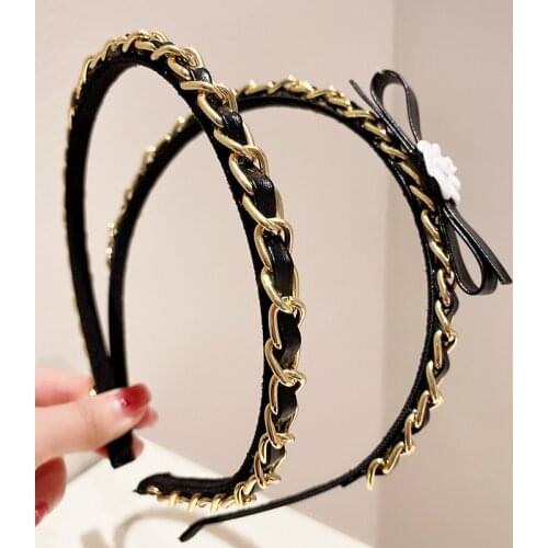 White Enamel Camellia Hairband Women Jewelry Woven Leather Cord Bow Hair Pins Girls Jewelry Brand Headband Z331