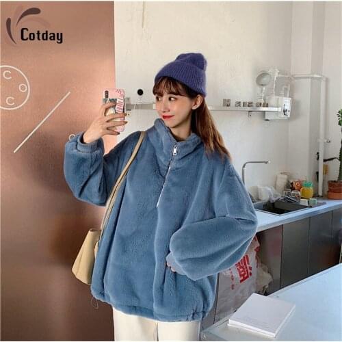 Cotday Mink Down Stand-up Collar Pullover Loose Sweater Preppy Style Young Girl 2021 Promotion Plus Velvet Thickening Fur Coat