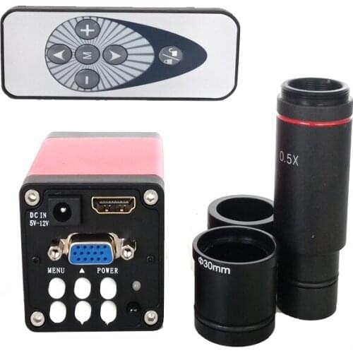 Remote controller 2 in 1 13MP 720P HMDI VGA output Industrial soldering video Microscope Camera +0.5X C-Mount lens ring adapter