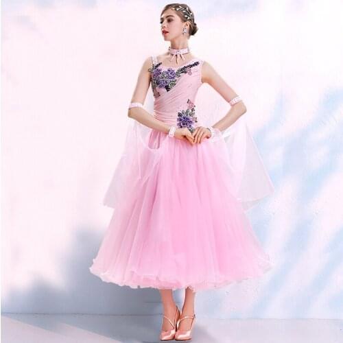 Pink Blue New ballroom dance competition dresses waltz dance dress fringe luminous costumes standard ballroom dress 4 Color