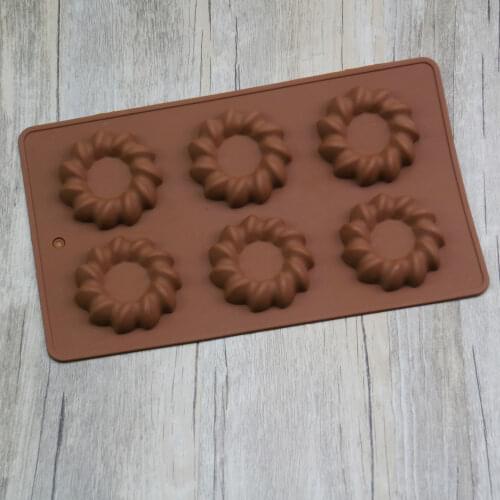 Silicone 6 Gear Donut Mould Khaki Chocolate Biscuit Hollow Pattern DIY Baking Tools